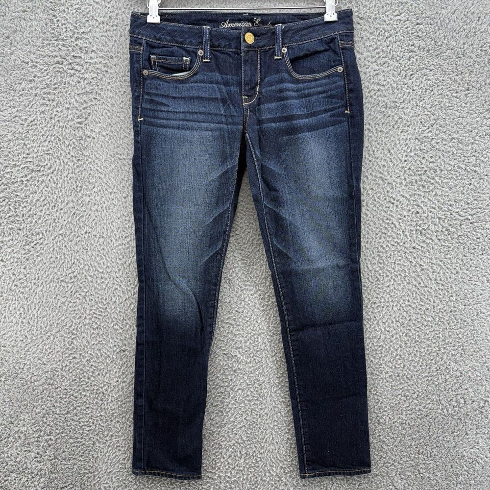 American Eagle Jeans Women's 4 Short Low Rise Skinny Stretch Dark Wash Denim